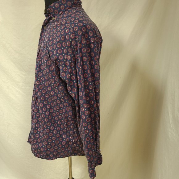 Vtg Catalina Mens Large Blue Red Floral Dots Long Sleeve Button Up Shirt - Picture 11 of 14